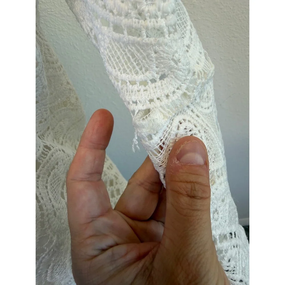 Raffaela D'angelo White Lace Crochet Sheer Mini Dress Womens‎ Small Bell Sleeve